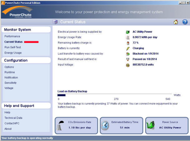 APC RS900 - PowerChute - Shows Status of Attached RS900