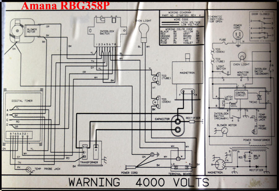 Amana RadarRange Model RBG358P Wiring Schematic 