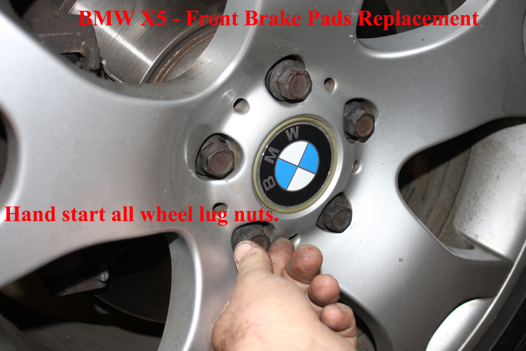 BMW X5 front brake pads replacement.