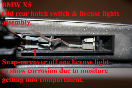 BMW X5 - Replacing the Rear Upper Hatch Switch - Old design switch details.