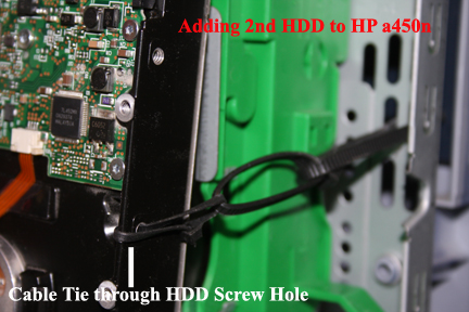 Adding a second hard drive to HP a450n - cable tie detail