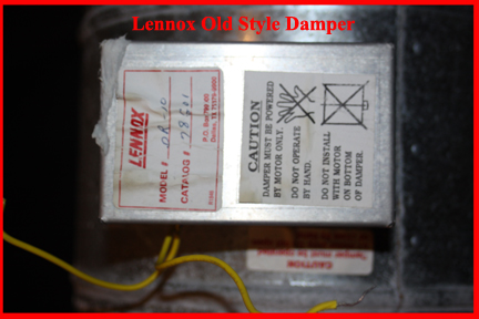 Shows motor mounted to old style Lennoz HVAC zone damper