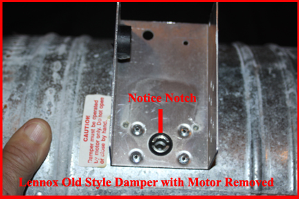 Shows how inside damper is keyed for motor. 