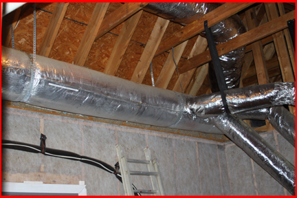 Shows HVAC forced air attic ducting.