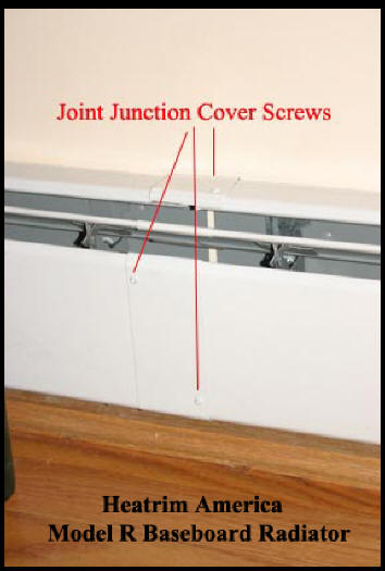 Heatrim America - Model R baseboard radiator - details of screw loactions on junction covers