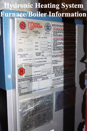 Shows information plate on typical gas-fired home heating furnace.