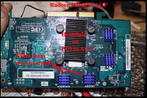 HD4650 back side of board with memory chip heat sinks and conversion chip heat sink installed.