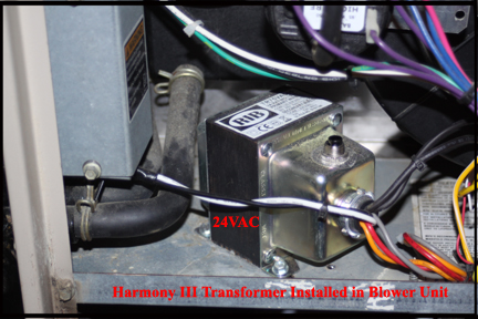 Shows transformer added for Harmony III HVAC control board