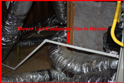 Shows condensate piping to outside an attc